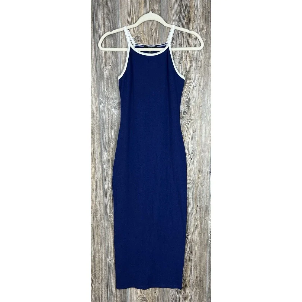 Forever 21 Body Con Midi Dress Navy Blue SMALL Model Off Duty‎ Low Key Sexy Y2K